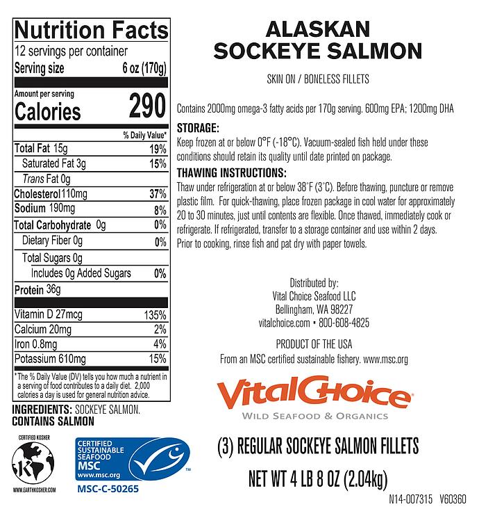 MSC Wild Alaskan Sockeye Salmon Whole Fillets - 4.6 lb box